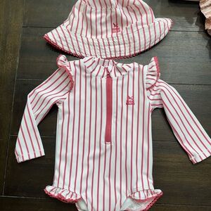 Eddie Bauer Pink and White Striped Baby Swimsuit Set